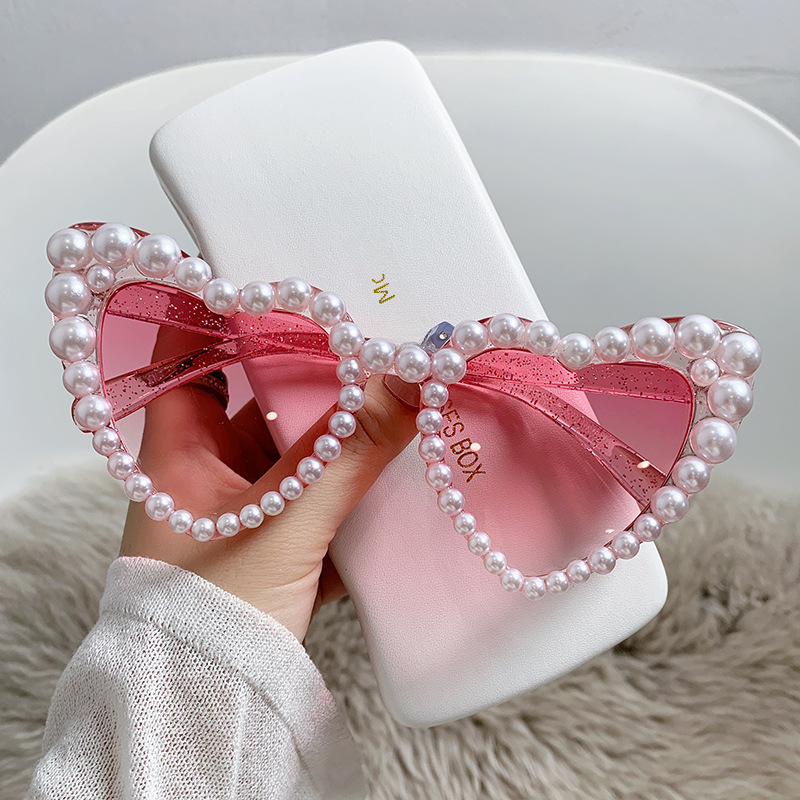 Heart-Shaped Pearl-Studded Sunglasses for Women