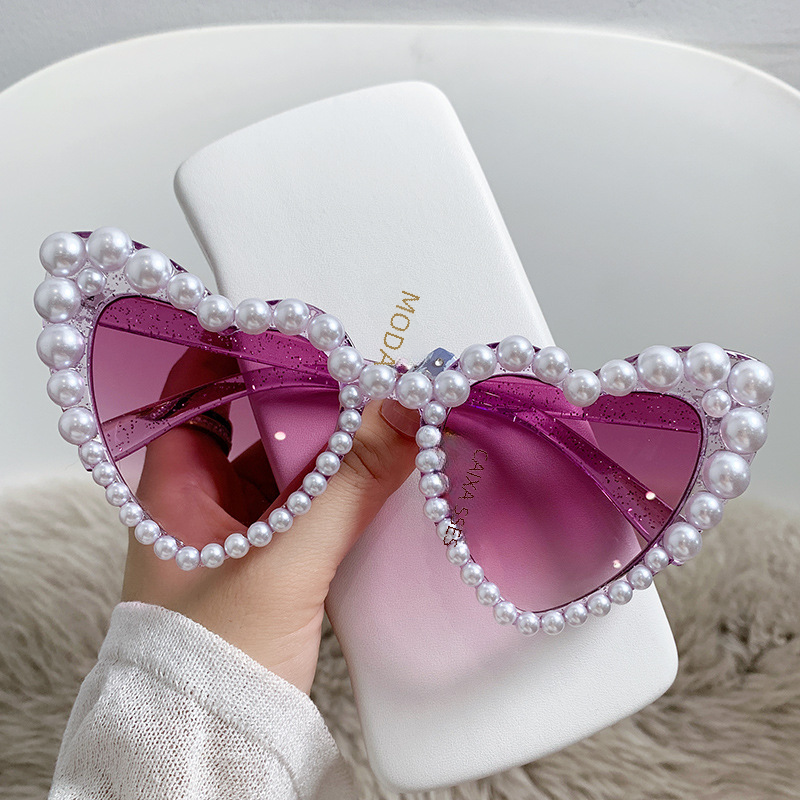 Heart-Shaped Pearl-Studded Sunglasses for Women